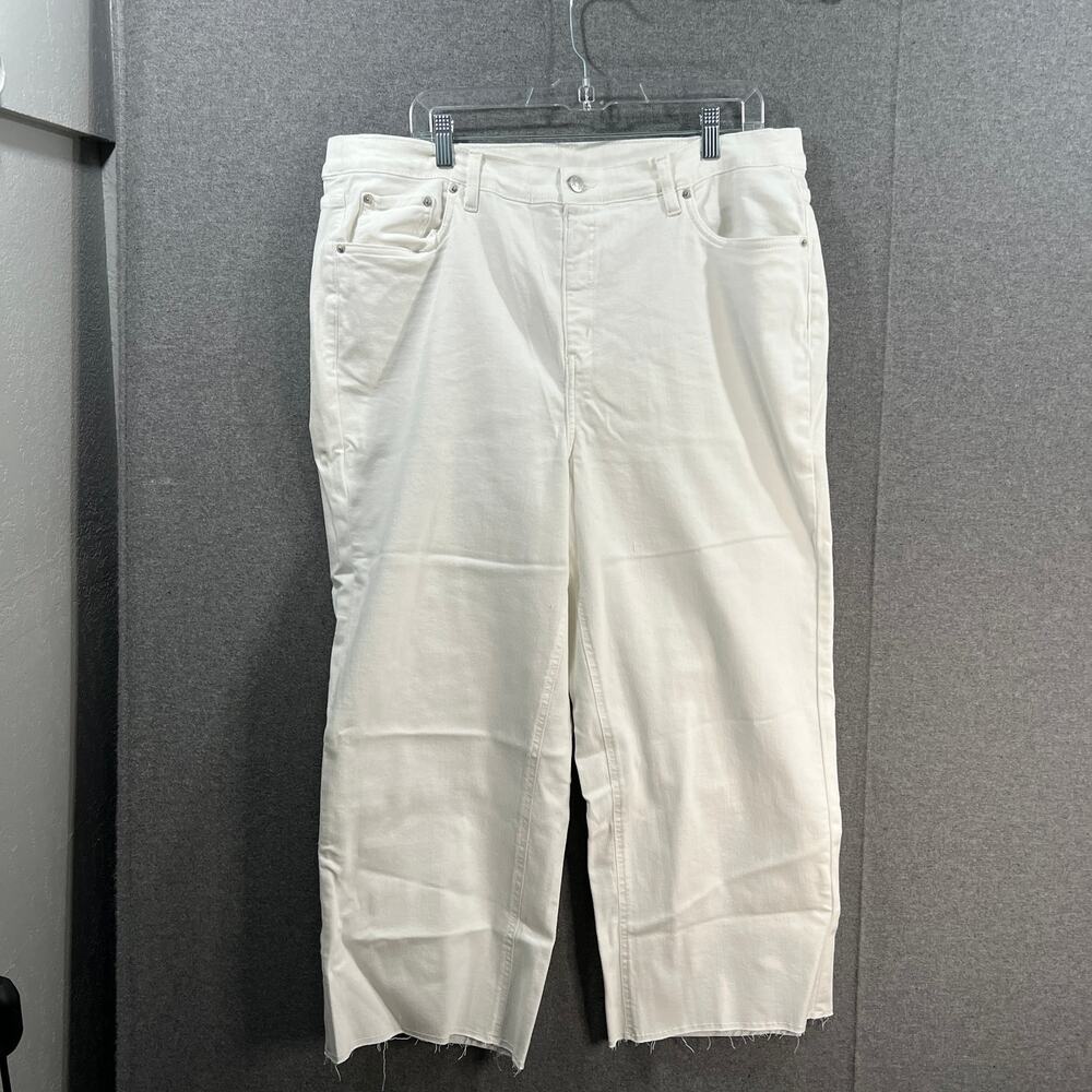Denim & Co. Easy Stretch Denim Cropped Wide Leg Jeans with Fray White, Plus 22